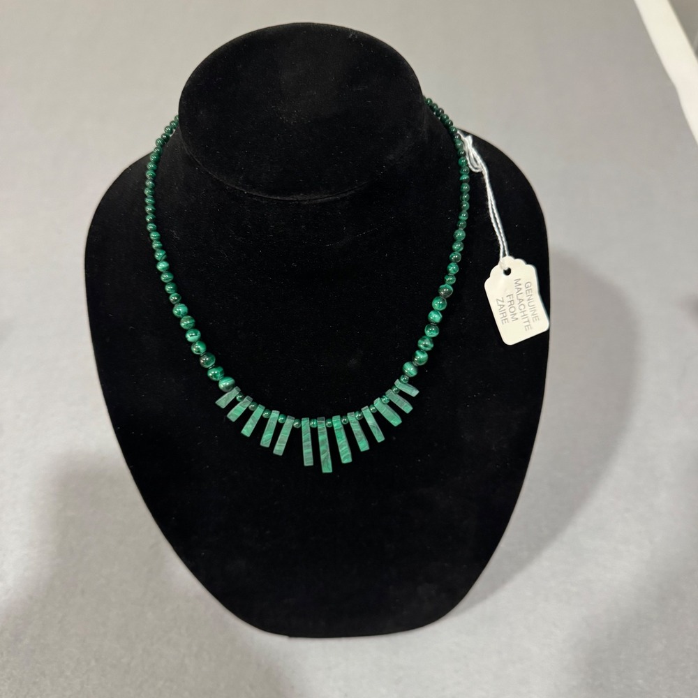 Malachite Fringe Necklace Women Green Zaire Beaded Vintage 18.5in
